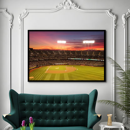 Sunset at Oakland Coliseum, Stadium Canvas, Sport Art, Gift for him, Framed Art Print Wall Decor, Picture Framed