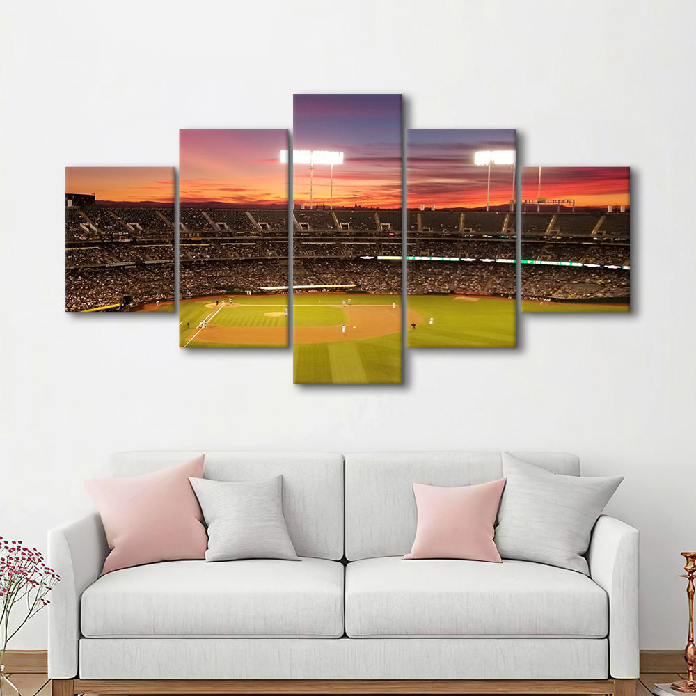 Sunset at Oakland Coliseum, Stadium Canvas, Sport Art, Gift for him, 5 Panel, Large Canvas, Canvas Print Wall Art