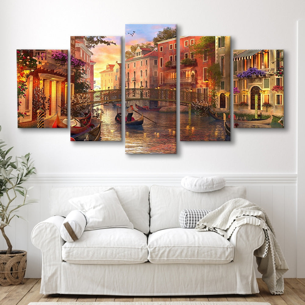 Sunset in Venice Canvas Wall Art Print, 5 Piece Large Cavas Print Wall Art