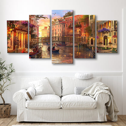 Sunset in Venice Canvas Wall Art Print, 5 Piece Large Cavas Print Wall Art
