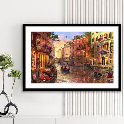 Sunset In Venice Wall Art Print, Framed Art Print White Border, Framed Picture
