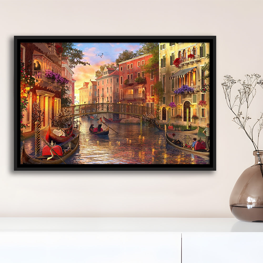 Sunset In Venice Canvas Wall Art Print, Framed Cavas Print, Floating Frame