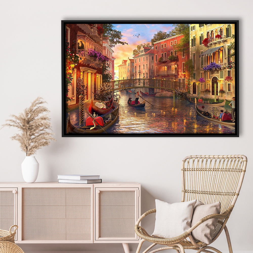 Sunset In Venice Canvas Wall Art Print, Framed Cavas Print, Floating Frame