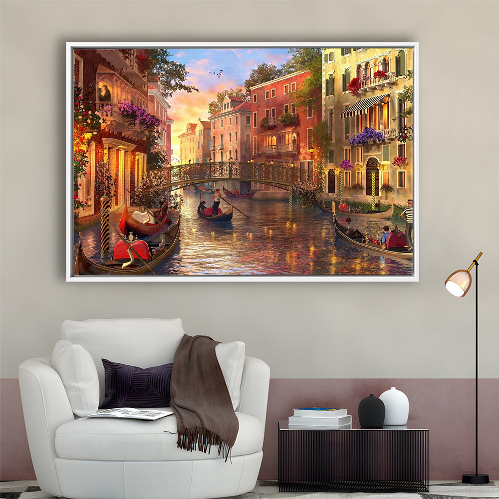 Sunset In Venice Canvas Wall Art Print, Framed Cavas Print, Floating Frame