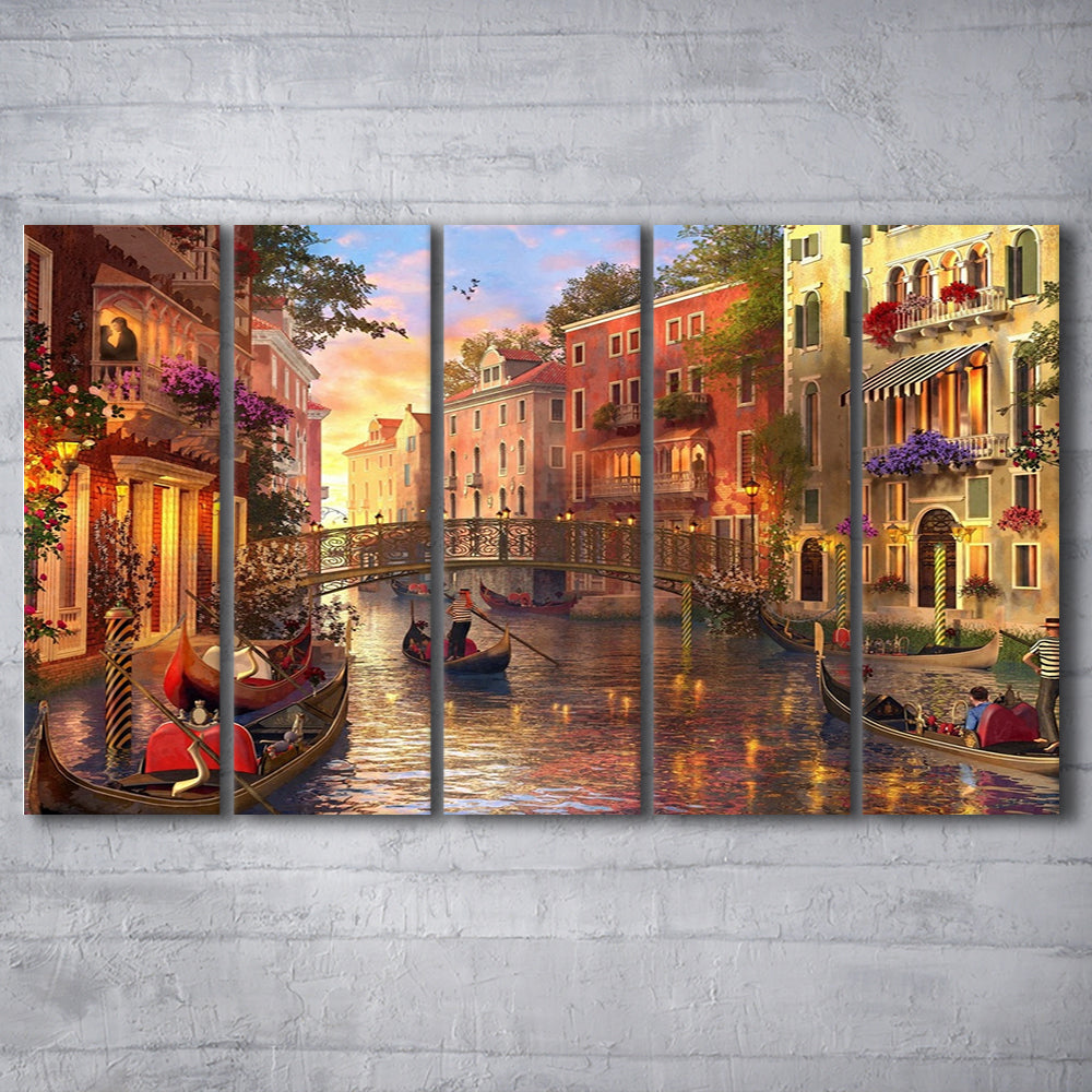 Sunset in Venice Canvas Wall Art Print, 5 Piece B Extra Large Cavas Print Wall Art Decor