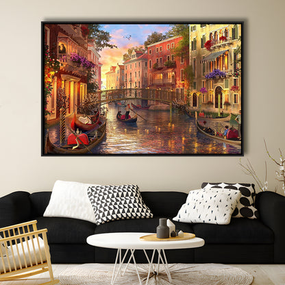 Sunset In Venice Canvas Wall Art Print, Framed Cavas Print, Floating Frame