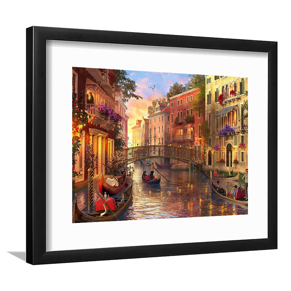 Sunset In Venice Wall Art Print, Framed Art Print White Border, Framed Picture