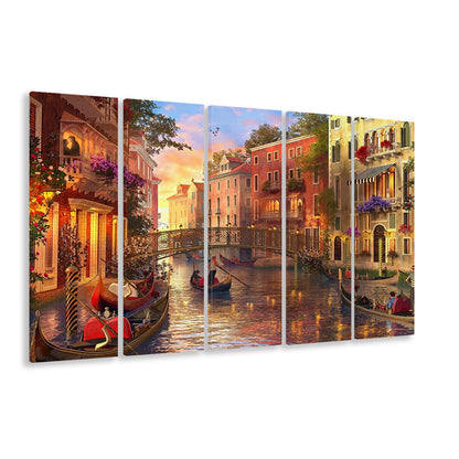 Sunset in Venice Canvas Wall Art Print, 5 Piece B Extra Large Cavas Print Wall Art Decor