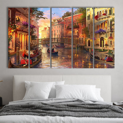 Sunset in Venice Canvas Wall Art Print, 5 Piece B Extra Large Cavas Print Wall Art Decor
