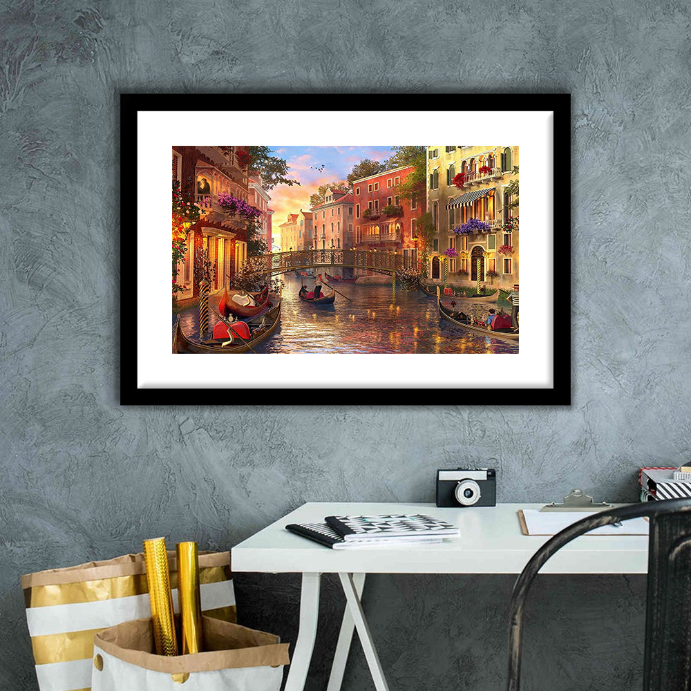 Sunset In Venice Wall Art Print, Framed Art Print White Border, Framed Picture