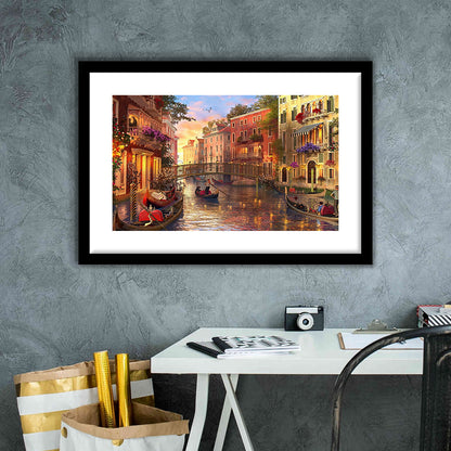 Sunset In Venice Wall Art Print, Framed Art Print White Border, Framed Picture