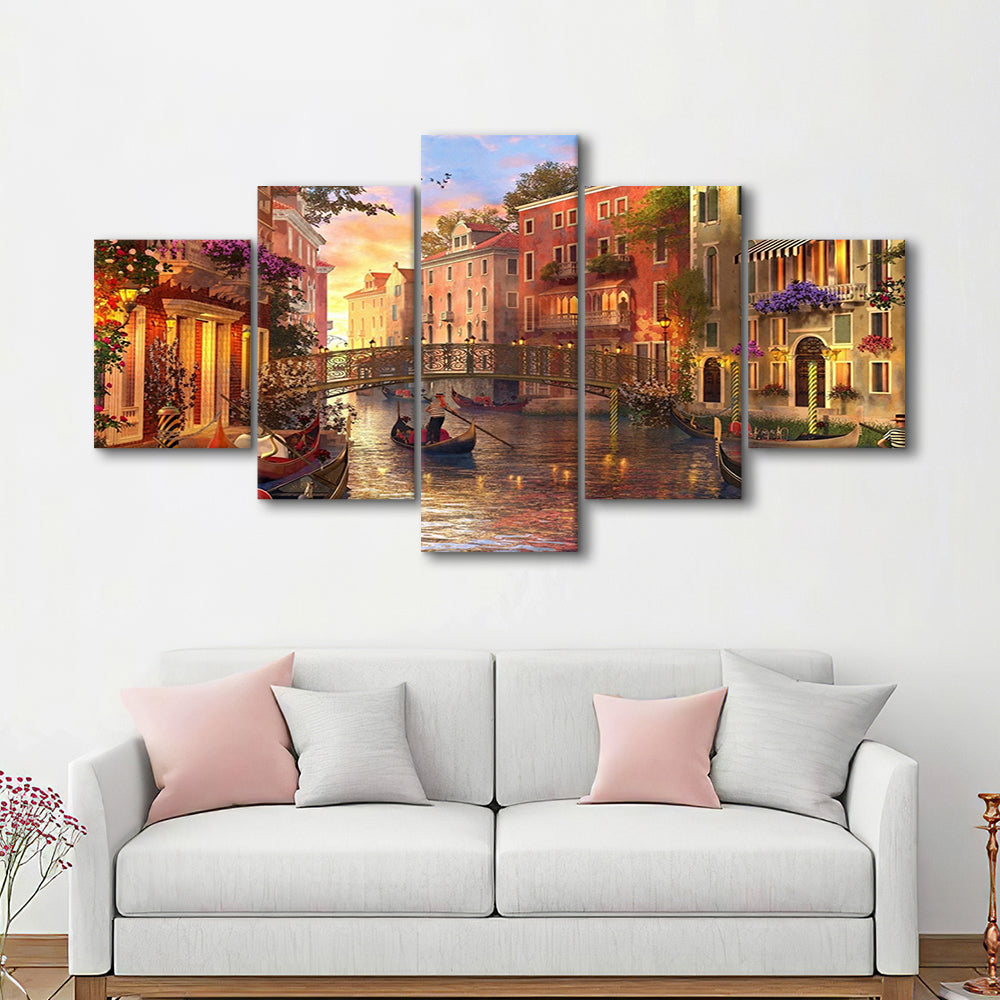 Sunset in Venice Canvas Wall Art Print, 5 Piece Large Cavas Print Wall Art