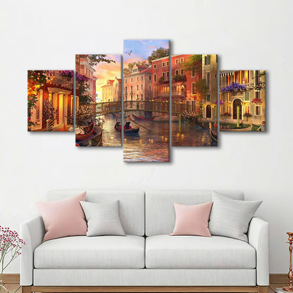 Sunset in Venice Canvas Wall Art Print, 5 Piece Large Cavas Print Wall Art