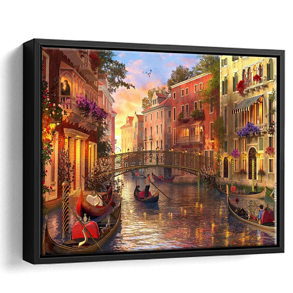 Sunset In Venice Canvas Wall Art Print, Framed Cavas Print, Floating Frame