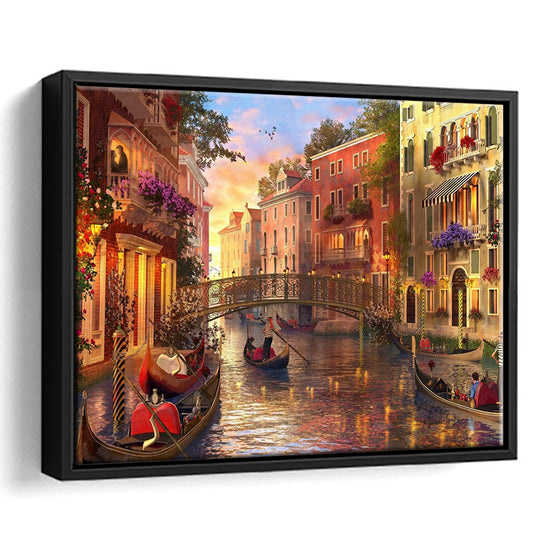 Sunset In Venice Canvas Wall Art Print, Framed Cavas Print, Floating Frame