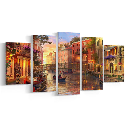 Sunset in Venice Canvas Wall Art Print, 5 Piece Large Cavas Print Wall Art