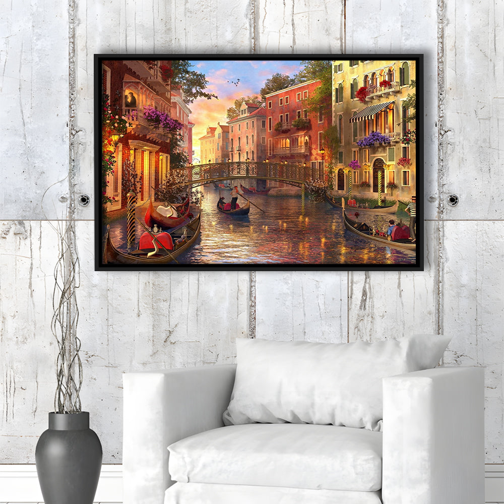 Sunset In Venice Canvas Wall Art Print, Framed Cavas Print, Floating Frame