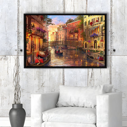Sunset In Venice Canvas Wall Art Print, Framed Cavas Print, Floating Frame