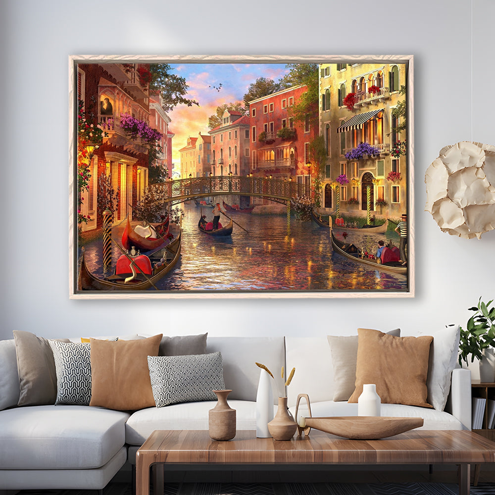 Sunset In Venice Canvas Wall Art Print, Framed Cavas Print, Floating Frame