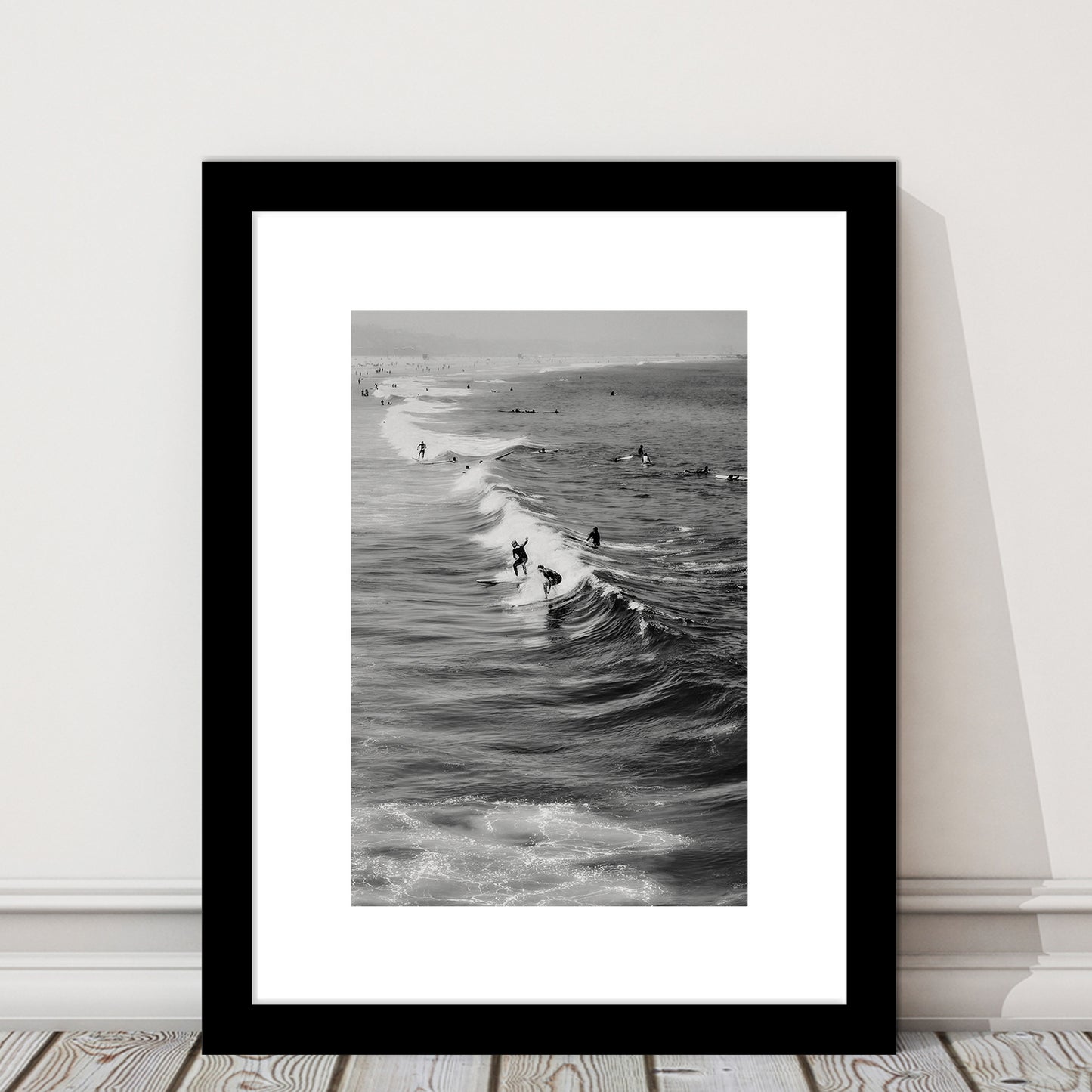 Surf California Wall Art Black and White, Beach Wall Art, Surfing Print, Framed Art Print White Border Wall Decor