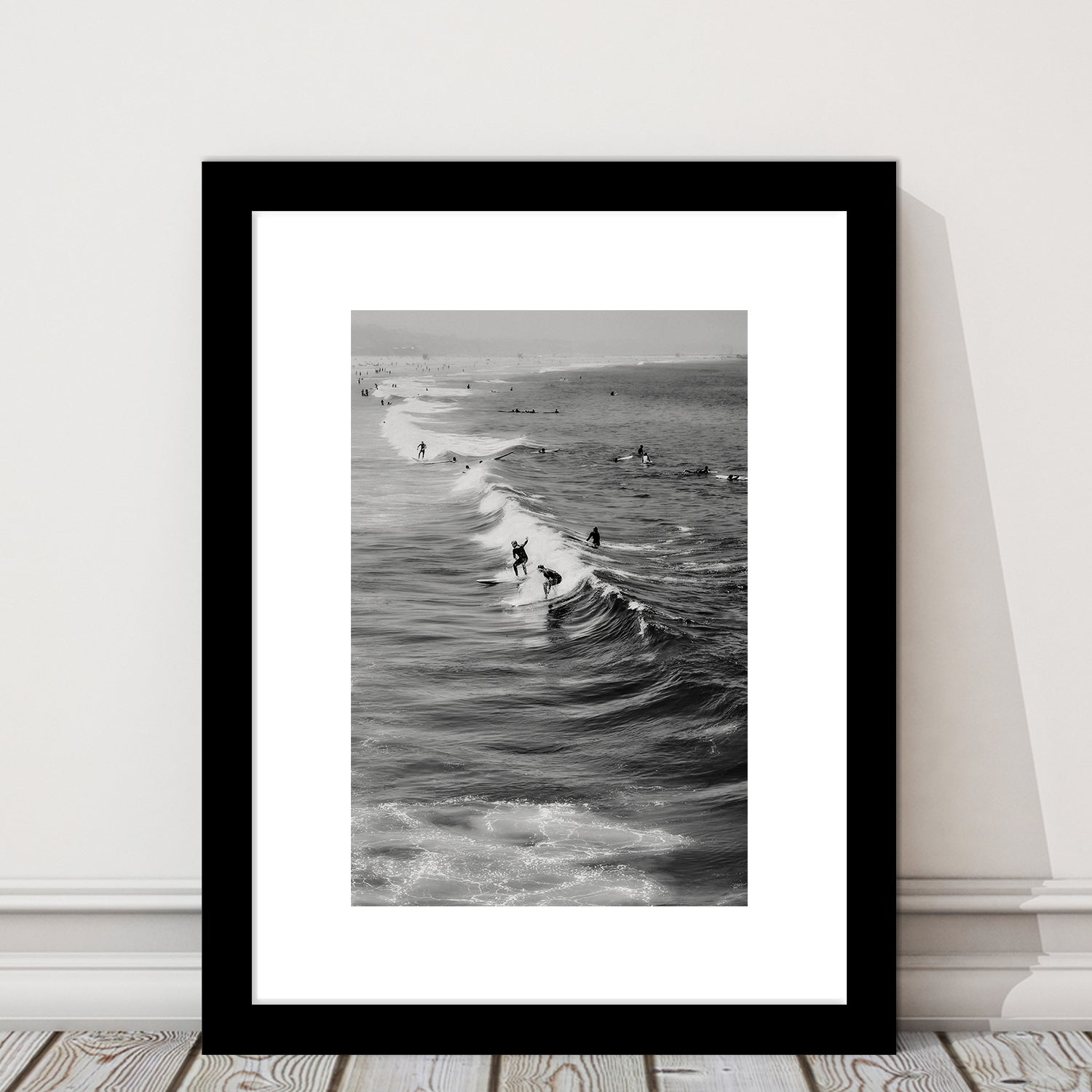 Surf California Wall Art Black and White, Beach Wall Art, Surfing Print, Framed Art Print White Border Wall Decor