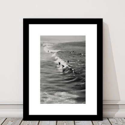 Surf California Wall Art Black and White, Beach Wall Art, Surfing Print, Framed Art Print White Border Wall Decor
