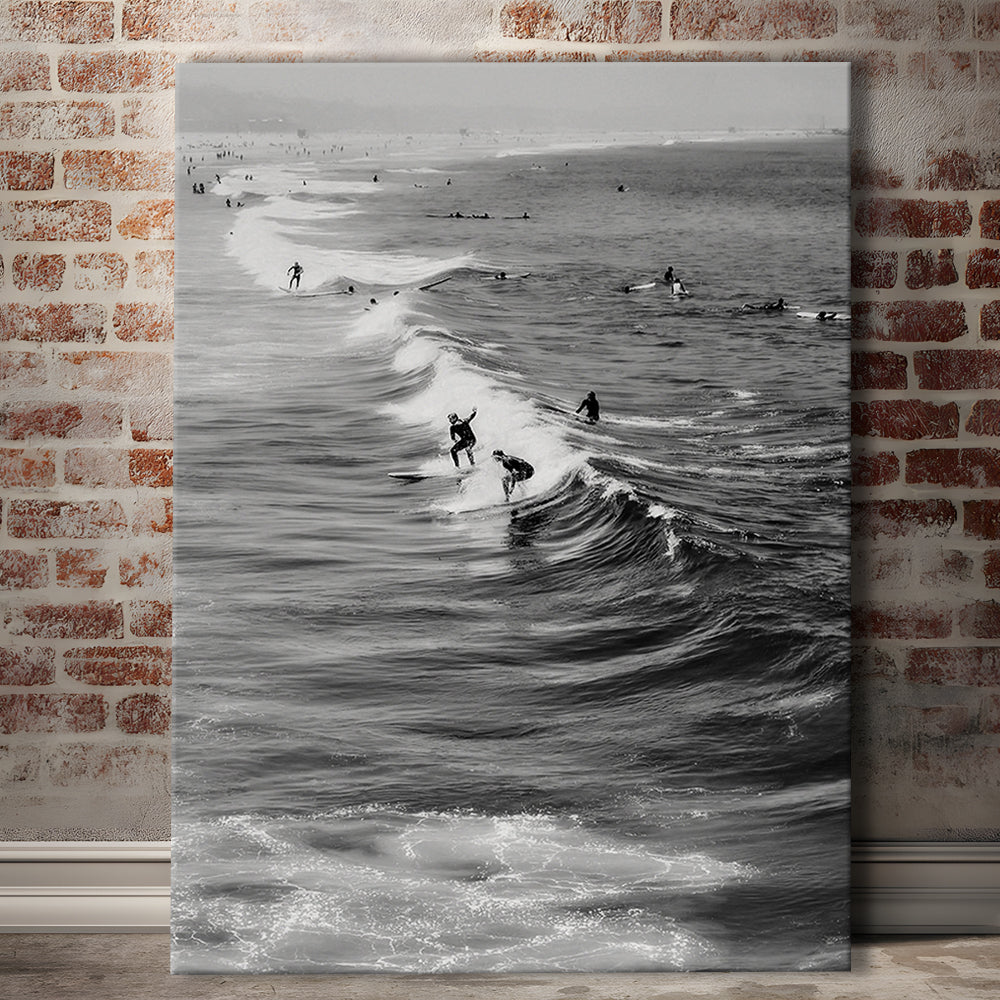 Surf California Wall Art Black and White, Beach Wall Art, Surfing Print, Canvas Print Wall Art