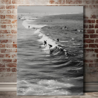 Surf California Wall Art Black and White, Beach Wall Art, Surfing Print, Canvas Print Wall Art