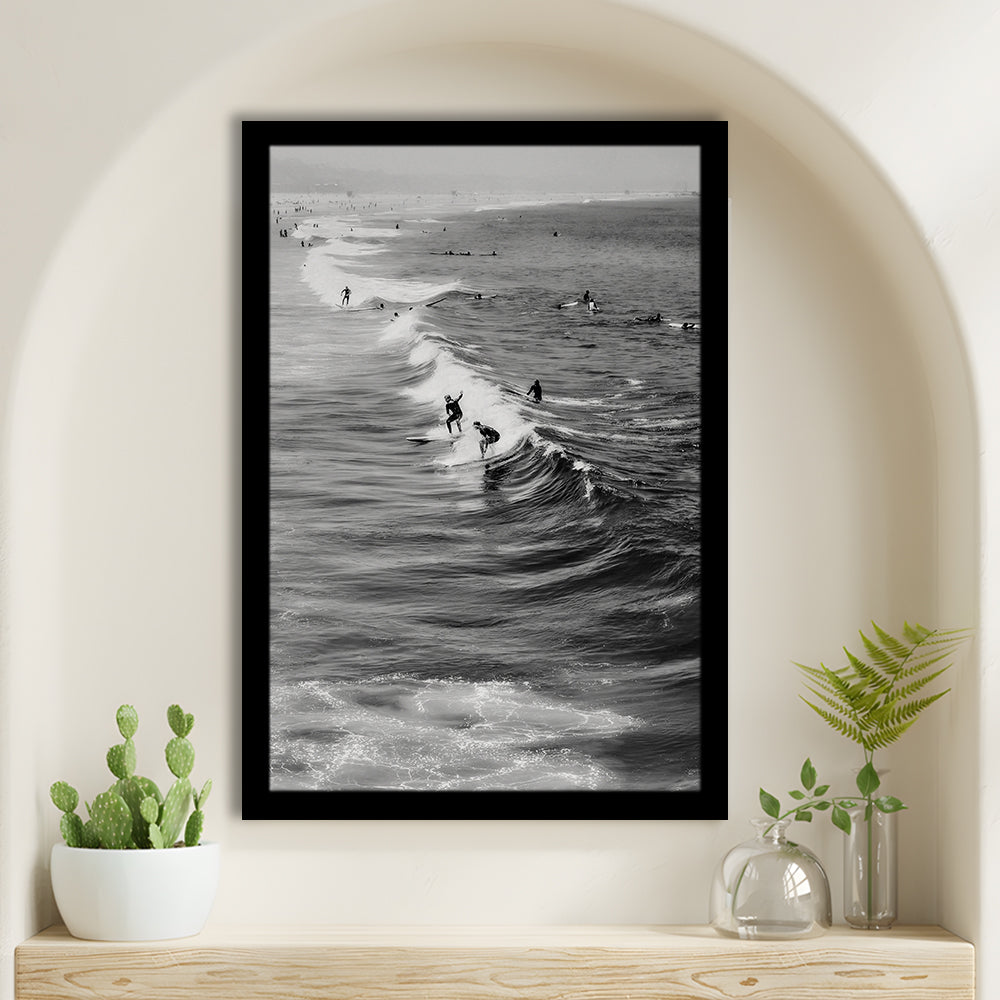 Surf California Wall Art Black and White, Beach Wall Art, Surfing Print, Framed Art Print Wall Decor