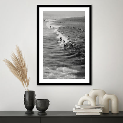 Surf California Wall Art Black and White, Beach Wall Art, Surfing Print, Framed Art Print White Border Wall Decor