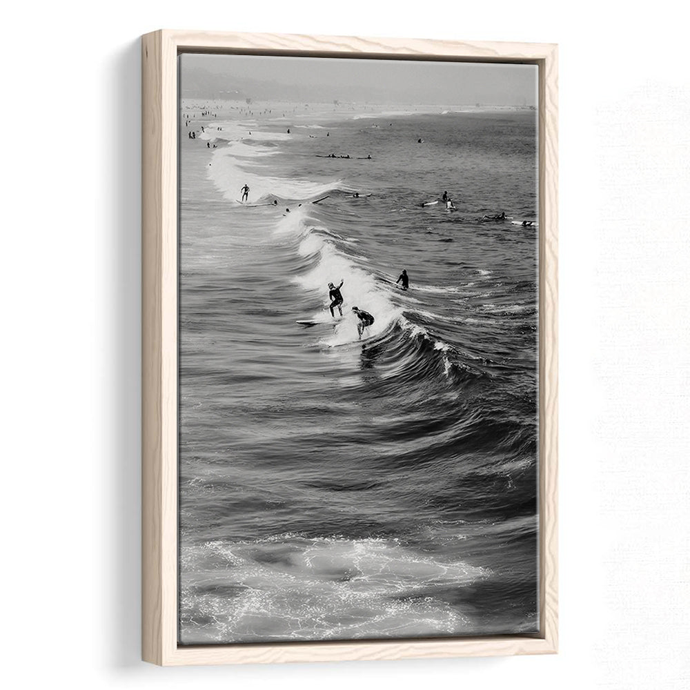 Surf California Wall Art Black and White, Beach Wall Art, Surfing Print, Floating Framed Canvas Print
