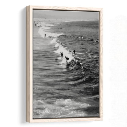 Surf California Wall Art Black and White, Beach Wall Art, Surfing Print, Floating Framed Canvas Print