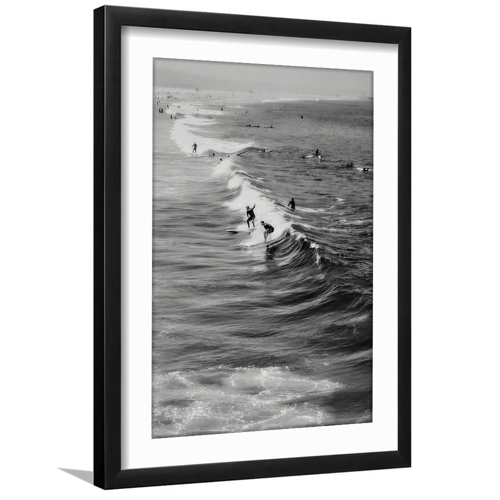 Surf California Wall Art Black and White, Beach Wall Art, Surfing Print, Framed Art Print White Border Wall Decor