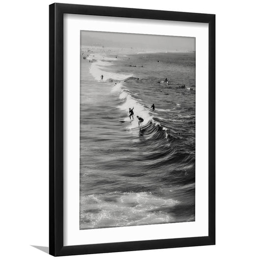 Surf California Wall Art Black and White, Beach Wall Art, Surfing Print, Framed Art Print White Border Wall Decor