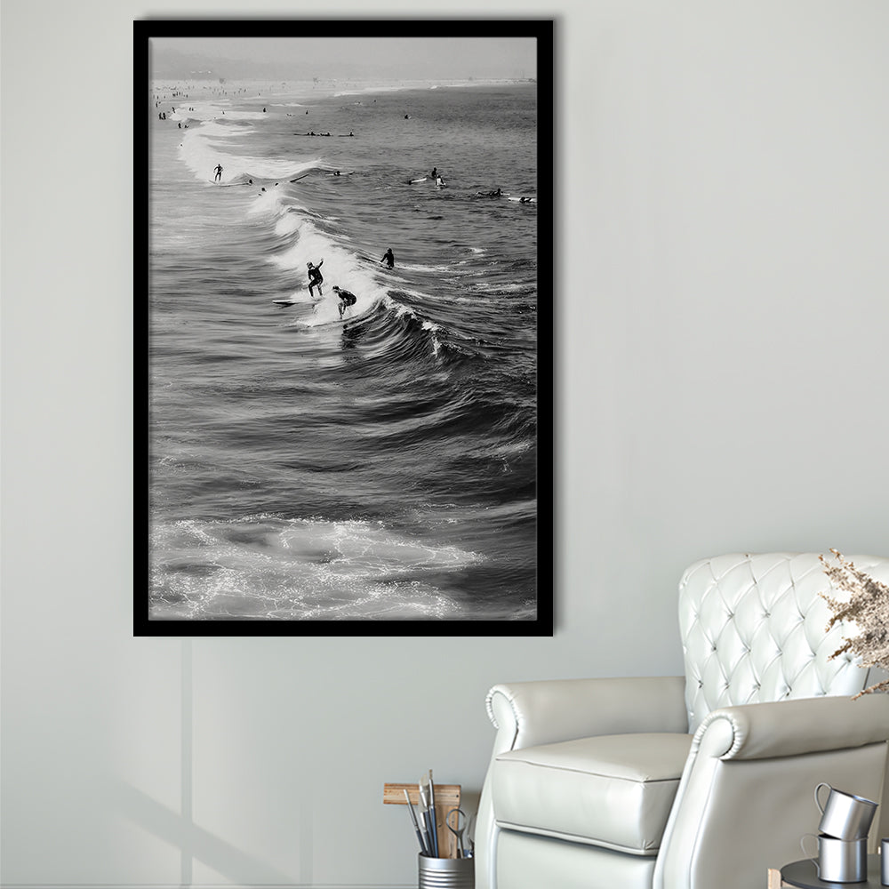 Surf California Wall Art Black and White, Beach Wall Art, Surfing Print, Framed Art Print Wall Decor