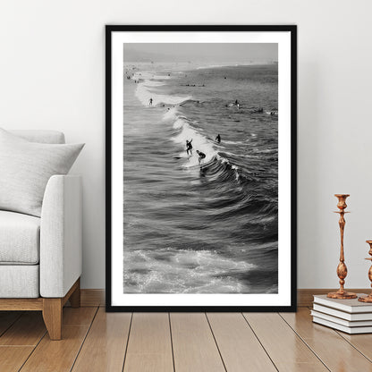 Surf California Wall Art Black and White, Beach Wall Art, Surfing Print, Framed Art Print White Border Wall Decor