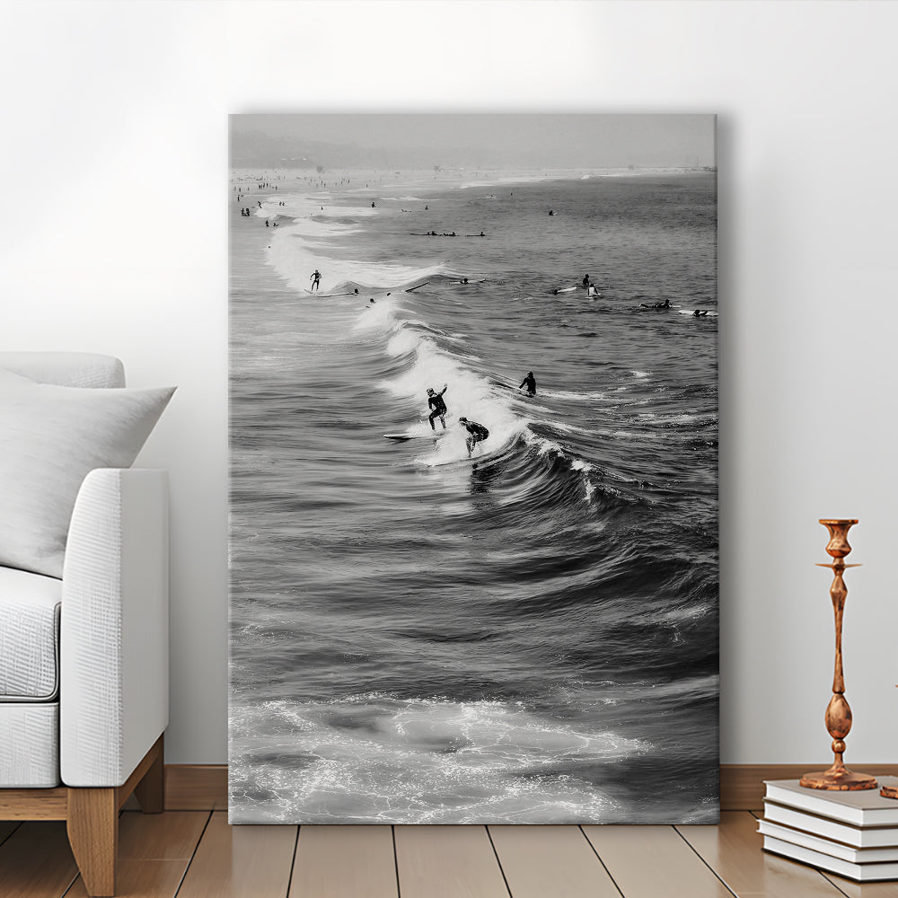 Surf California Wall Art Black and White, Beach Wall Art, Surfing Print, Canvas Print Wall Art
