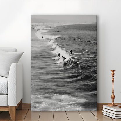 Surf California Wall Art Black and White, Beach Wall Art, Surfing Print, Canvas Print Wall Art
