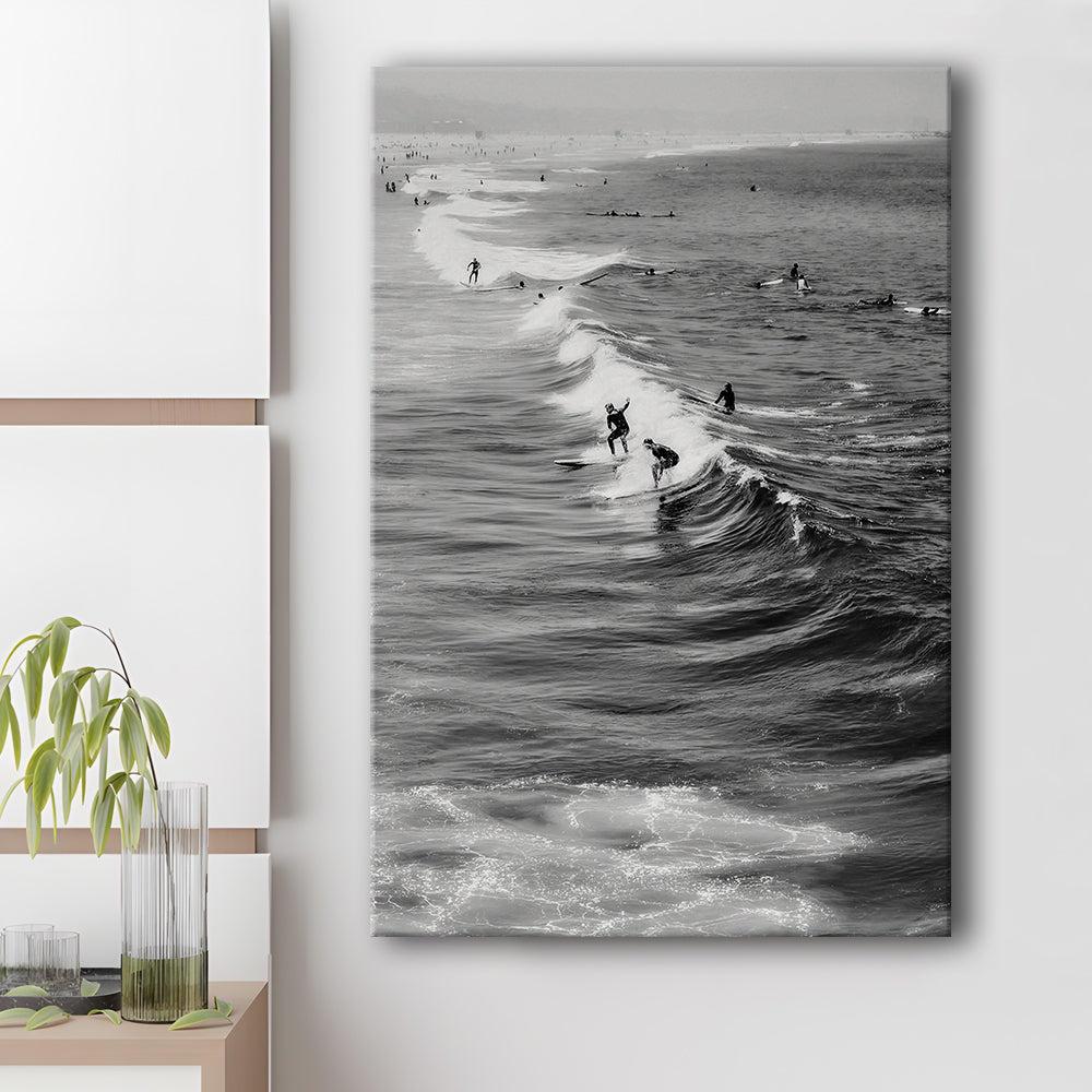 Surf California Wall Art Black and White, Beach Wall Art, Surfing Print, Canvas Print Wall Art