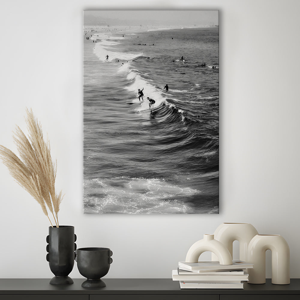 Surf California Wall Art Black and White, Beach Wall Art, Surfing Print, Canvas Print Wall Art