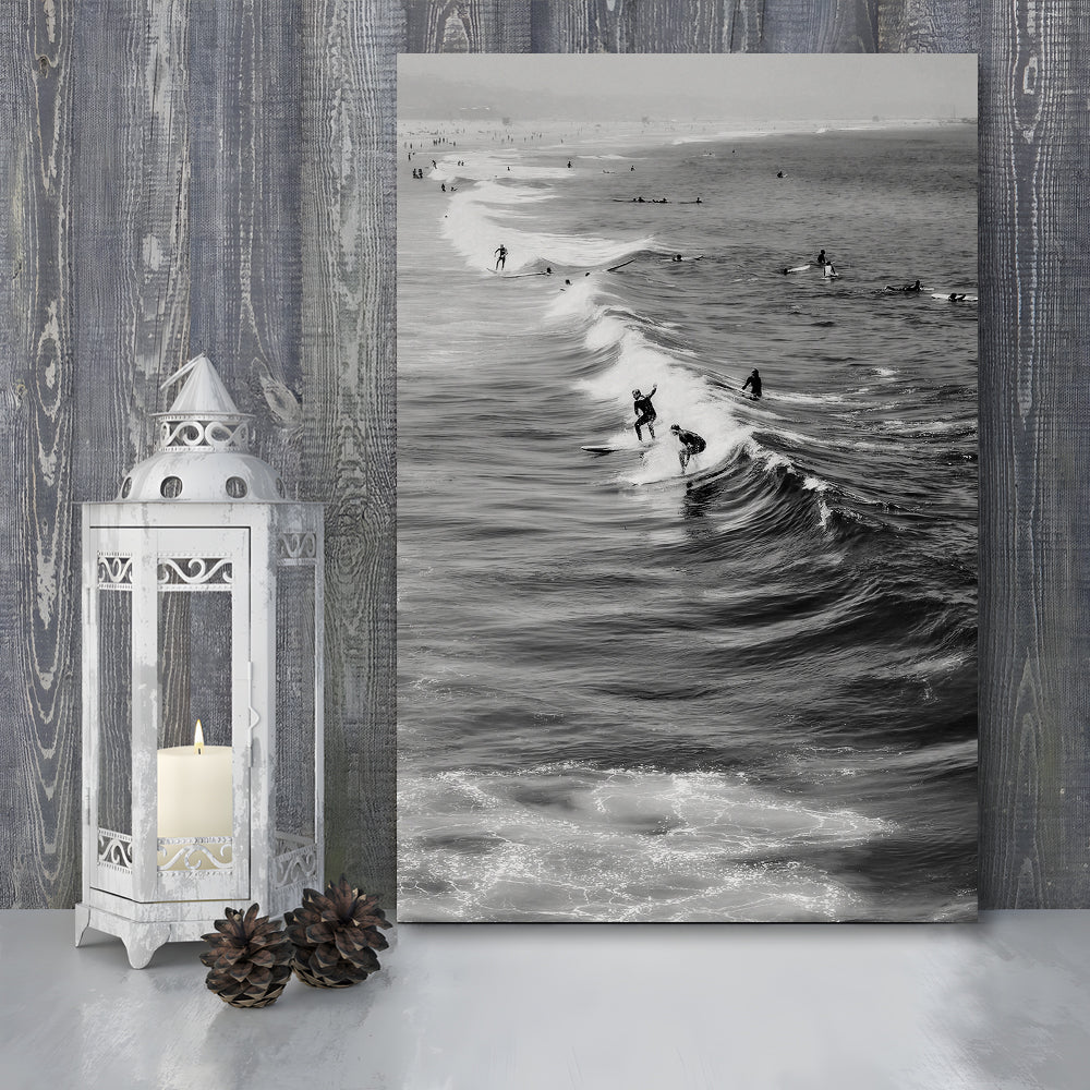 Surf California Wall Art Black and White, Beach Wall Art, Surfing Print, Canvas Print Wall Art