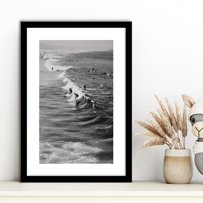 Surf California Wall Art Black and White, Beach Wall Art, Surfing Print, Framed Art Print White Border Wall Decor