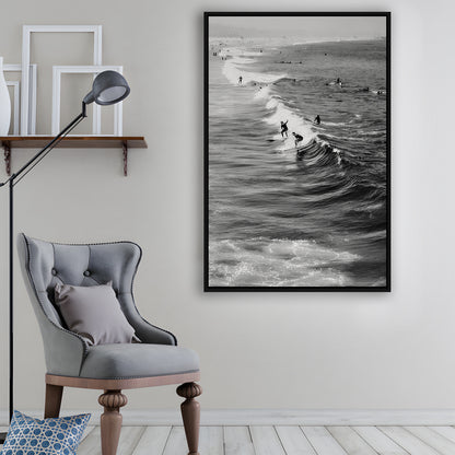 Surf California Wall Art Black and White, Beach Wall Art, Surfing Print, Floating Framed Canvas Print