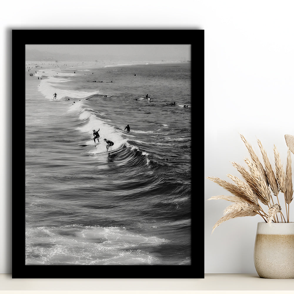 Surf California Wall Art Black and White, Beach Wall Art, Surfing Print, Framed Art Print Wall Decor