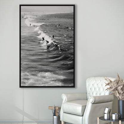 Surf California Wall Art Black and White, Beach Wall Art, Surfing Print, Floating Framed Canvas Print