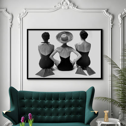 Swimsuit Girls Print, Beach House, Black and White, 1950s Beachy Room Decor, Framed Art Print Wall Decor