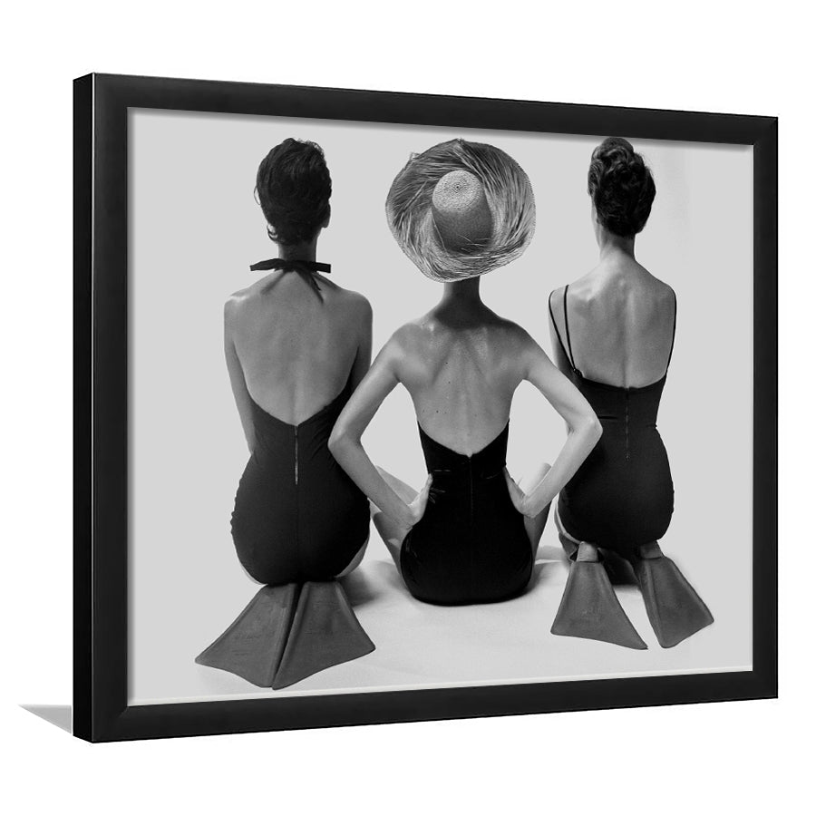 Swimsuit Girls Print, Beach House, Black and White, 1950s Beachy Room Decor, Framed Art Print Wall Decor