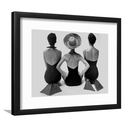 Swimsuit Girls Print, Beach House, Black and White, 1950s Beachy Room Decor, Framed Art Print White Border Wall Decor