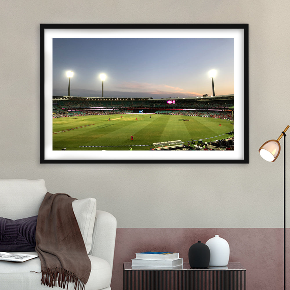 Sydney Cricket Ground Stadium, Stadium Canvas, Sport Art, Gift for him, White Border Framed Art Print Wall Decor