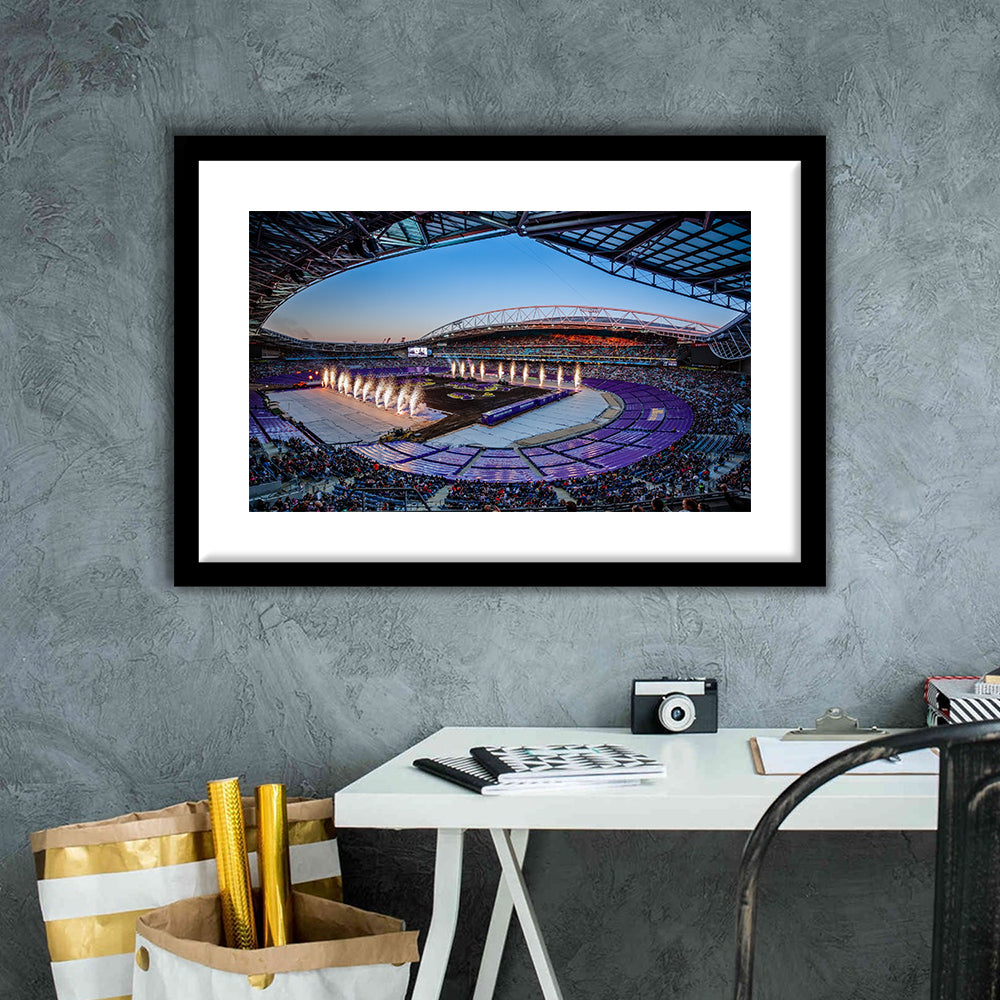 Sydney's Anz Stadium, Stadium Canvas, Sport Art, Gift for him, White Border Framed Art Print Wall Decor